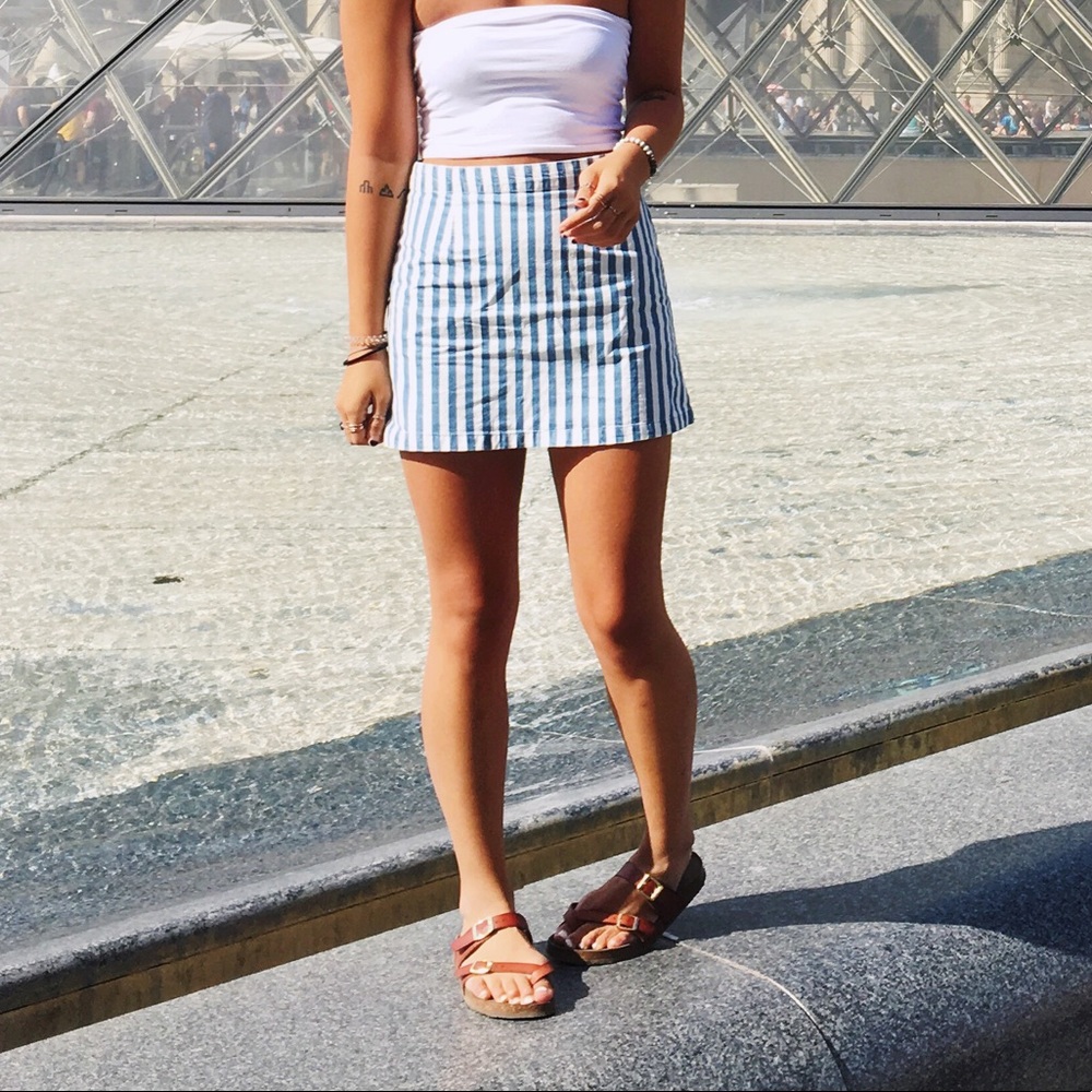 blue and white striped skirt